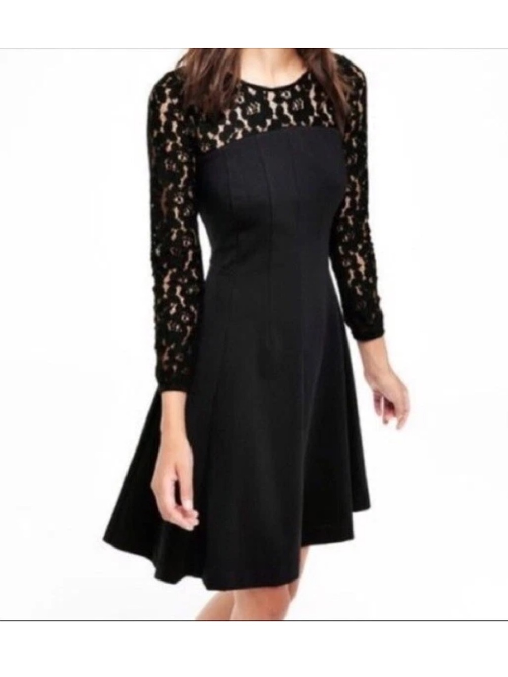 Boden Selena Lace Ponte Mid Length Fit & Flare Dress US 4 Petite Black